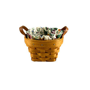 1995 Longaberger Thyme Basket w/Rose Garden Liner & Protector 2 Leather Handles